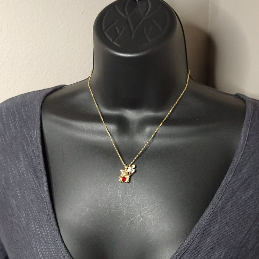 Gold Tone Bear With Balloons Pendant Necklace 16 Inches Long